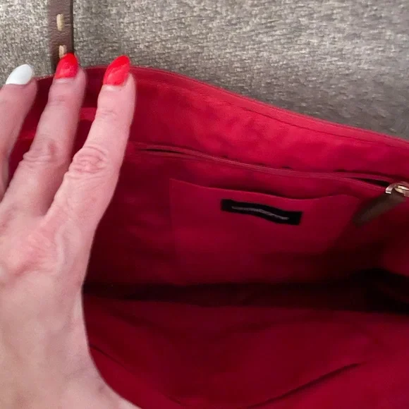Liz Claiborne Red Tote with Brown Straps - Picture 3 of 6